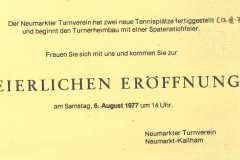 1977-08-06 Einladung zur Tennisplatzeröffnung, Turnerheim Spatenstich