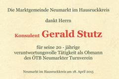 2015-04-18 Ehrung der Gemeinde für 20 Jahre Obmann Urkunde
