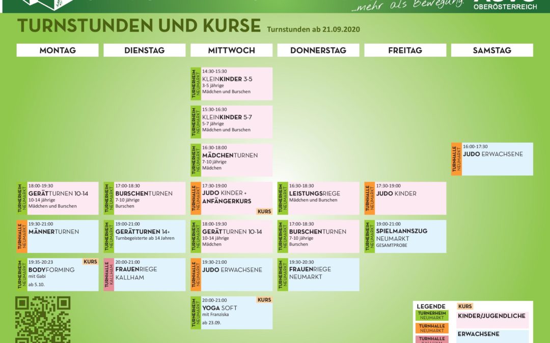 Beginn der Turnstunden Herbst 2020